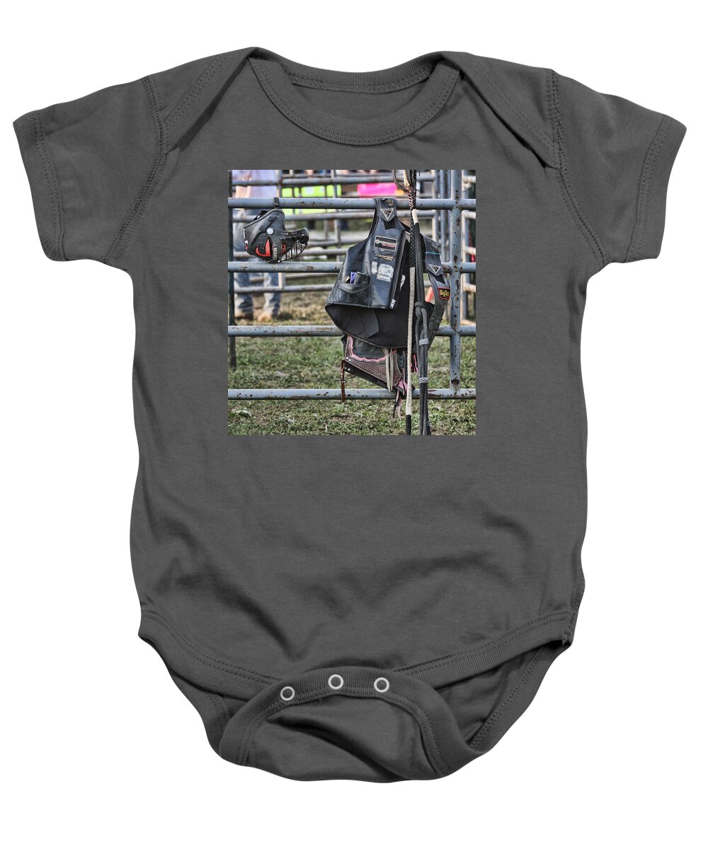 Rodeo Baby Onesie featuring the photograph Equipment by Denise Romano