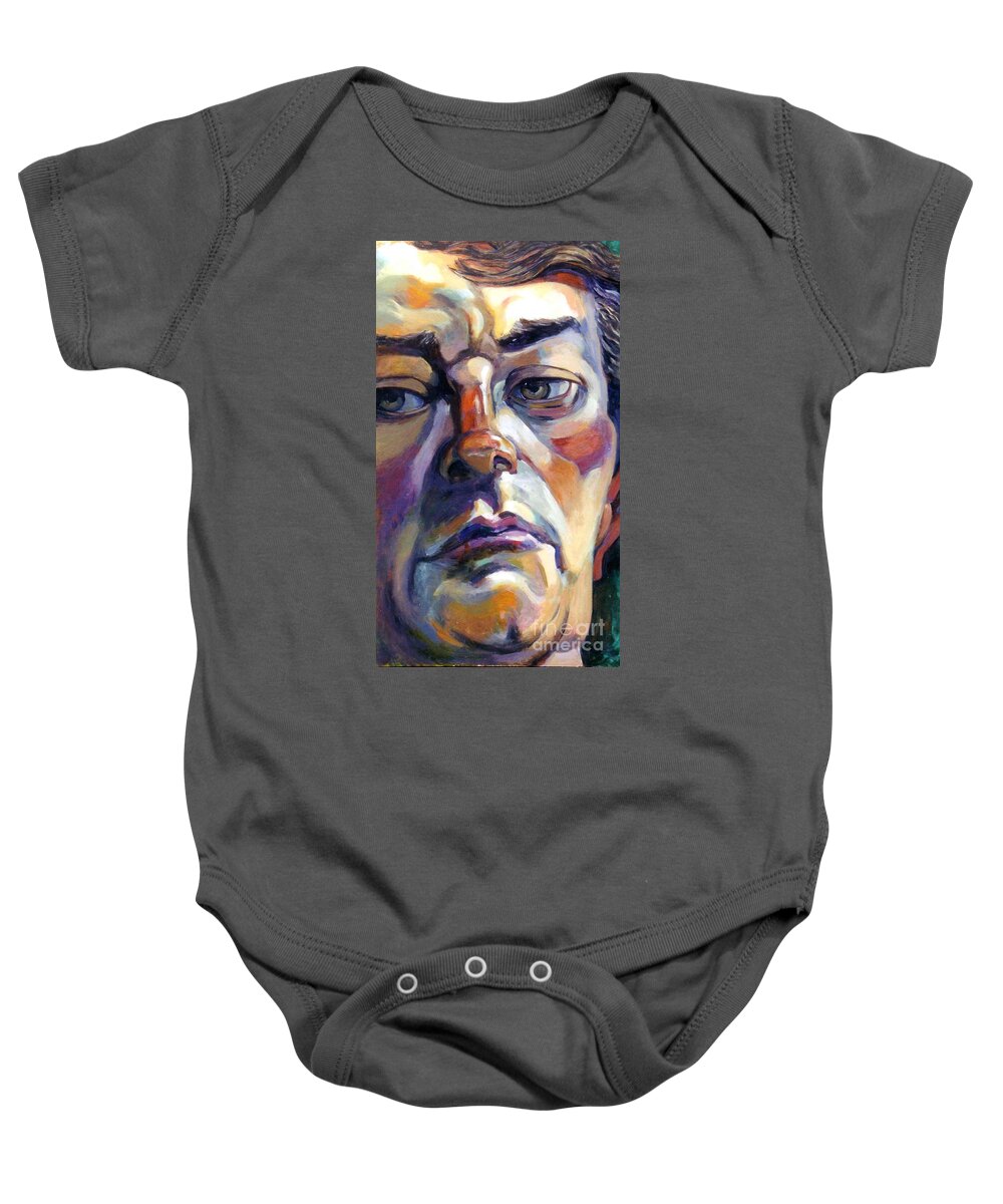Large Face Painting Baby Onesie featuring the painting Face Of A Man by Stan Esson