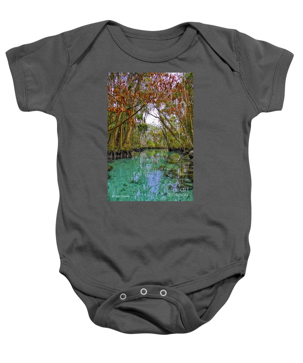 Three Sisters Spring Baby Onesie featuring the photograph Fall colors along Three Sisters Spring Run by Barbara Bowen