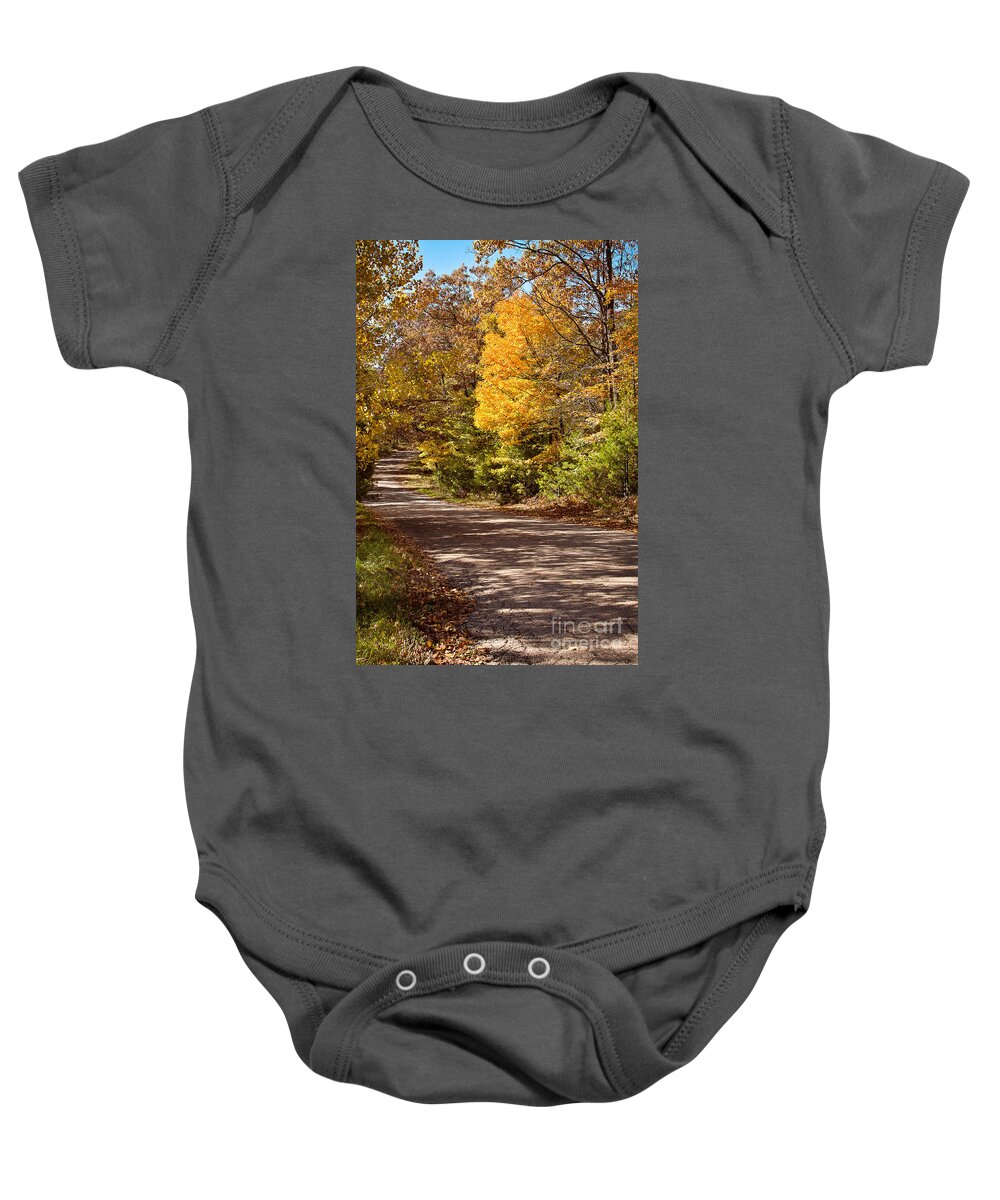 Landscape Baby Onesie featuring the photograph Fall Country Road by Gwen Gibson