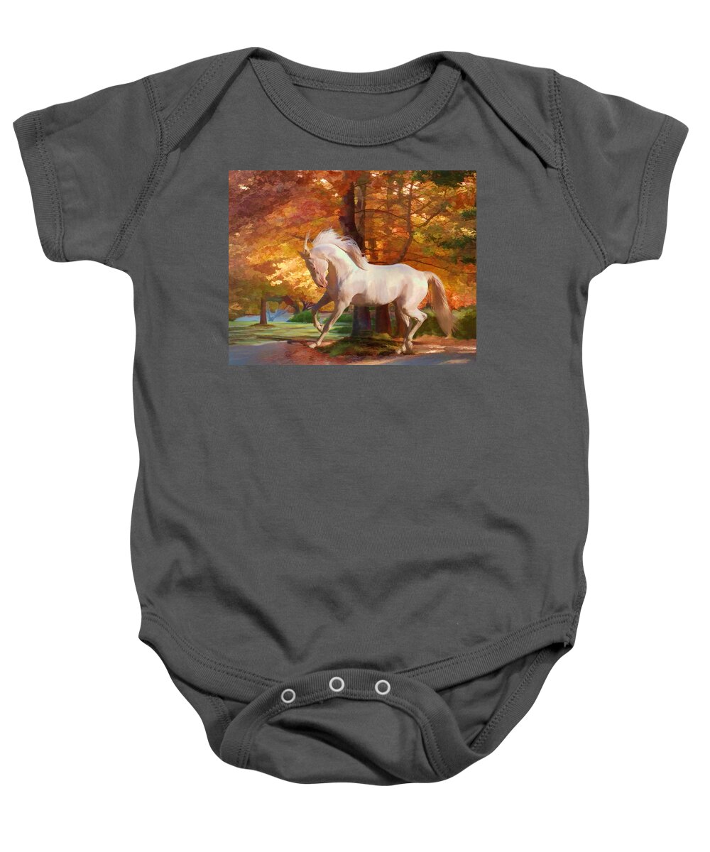 White Stallions Baby Onesie featuring the photograph Fall's Fancy by Melinda Hughes-Berland