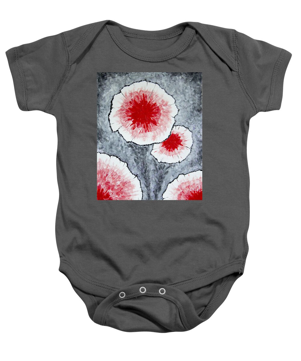 Red Flower Baby Onesie featuring the painting Fantasy Flowers In Red No 1 by Ben and Raisa Gertsberg