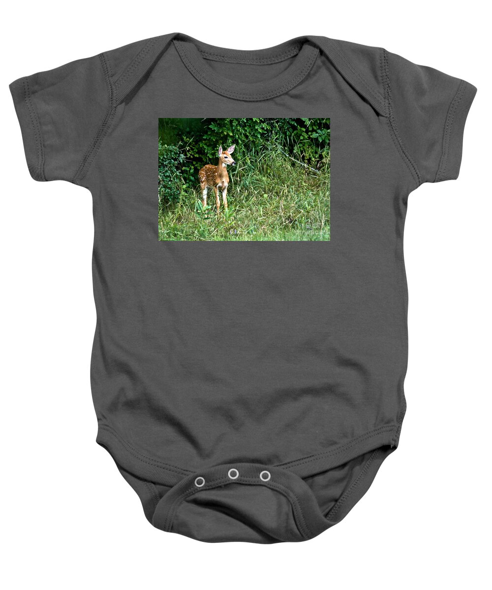 Deer Baby Onesie featuring the photograph Fawn by Cheryl Baxter