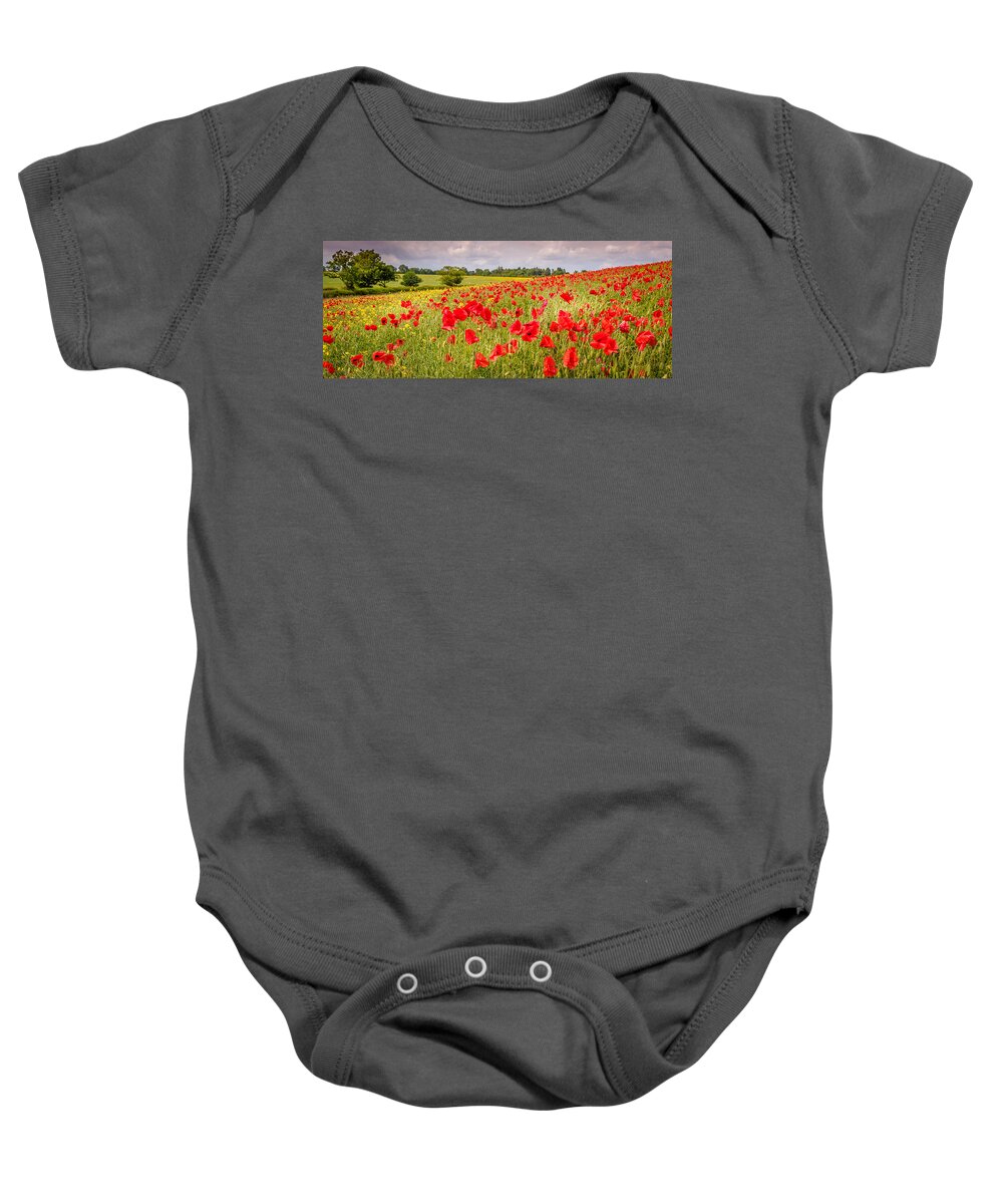 Red Baby Onesie featuring the photograph Field of Poppies by Mark Llewellyn
