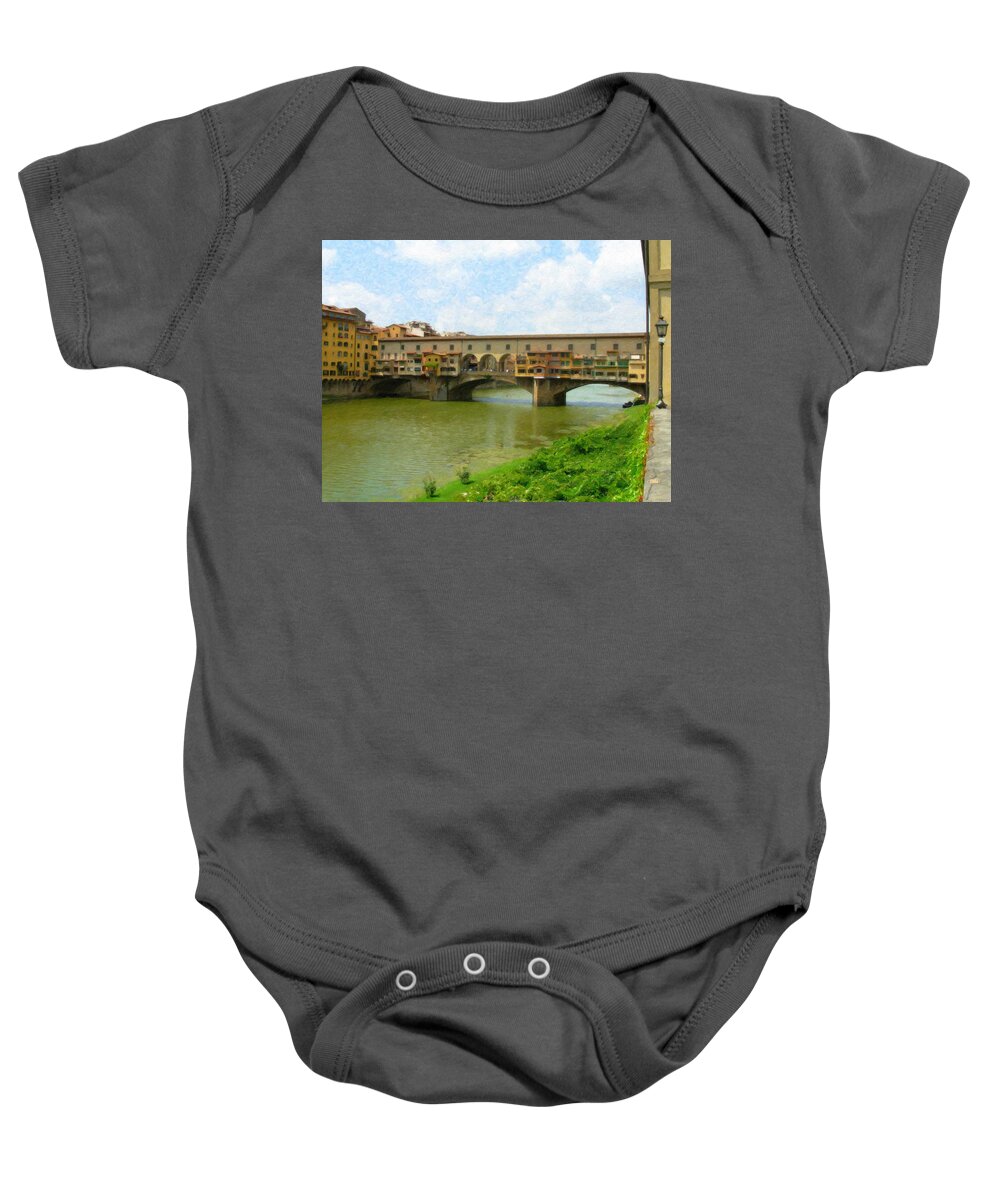 Firenze Baby Onesie featuring the painting Firenze Bridge Itl2153 by Dean Wittle
