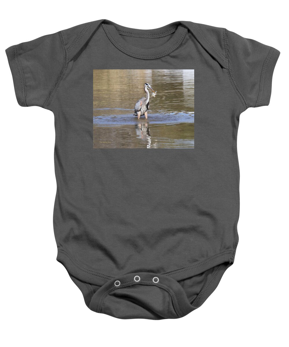 Blue Heron Baby Onesie featuring the photograph Fish Said I Thought You Wanted to Meet For Lunch by Tom Janca