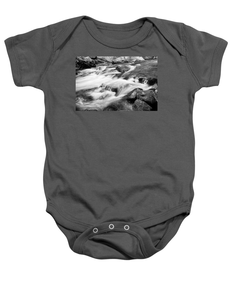 Outdoors Baby Onesie featuring the photograph Flowing St Vrain Creek Black and White by James BO Insogna