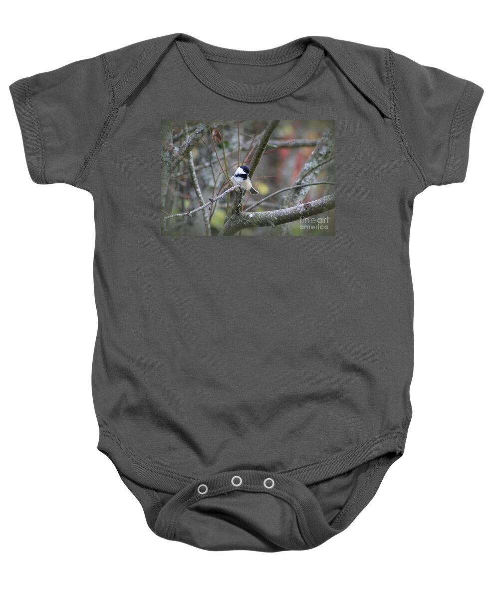 Christmas Baby Onesie featuring the photograph Fluffy Chickadee by Leone Lund