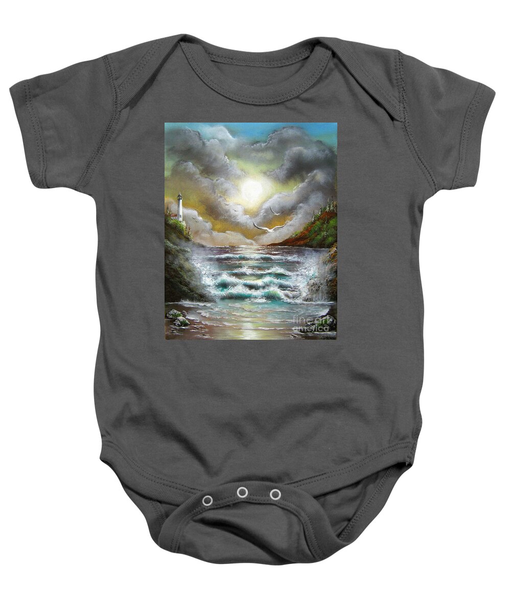 Seascape Baby Onesie featuring the painting Follow the Wind by Bella Apollonia