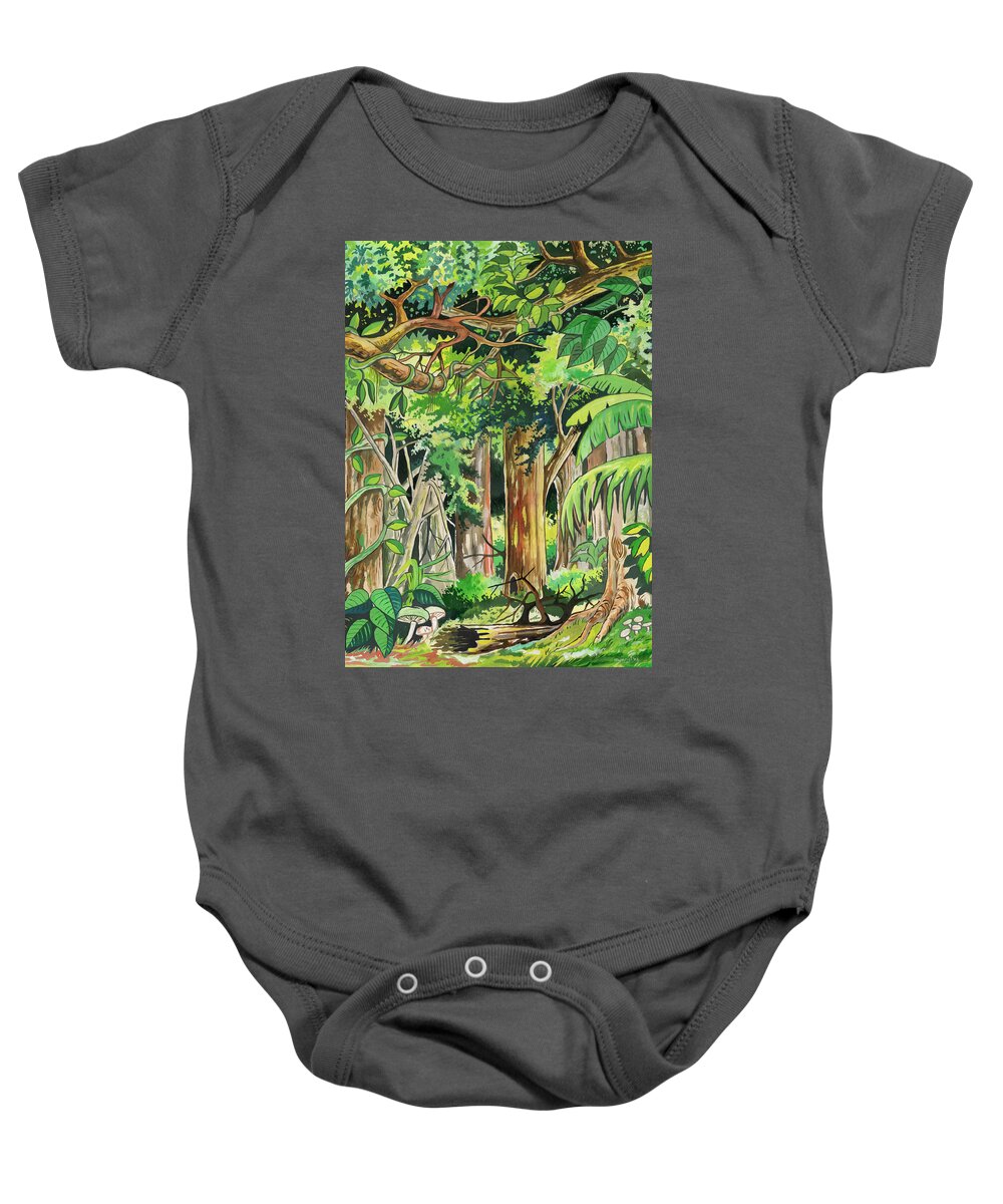 Water Color Forest Baby Onesie featuring the painting Forest by Anthony Mwangi