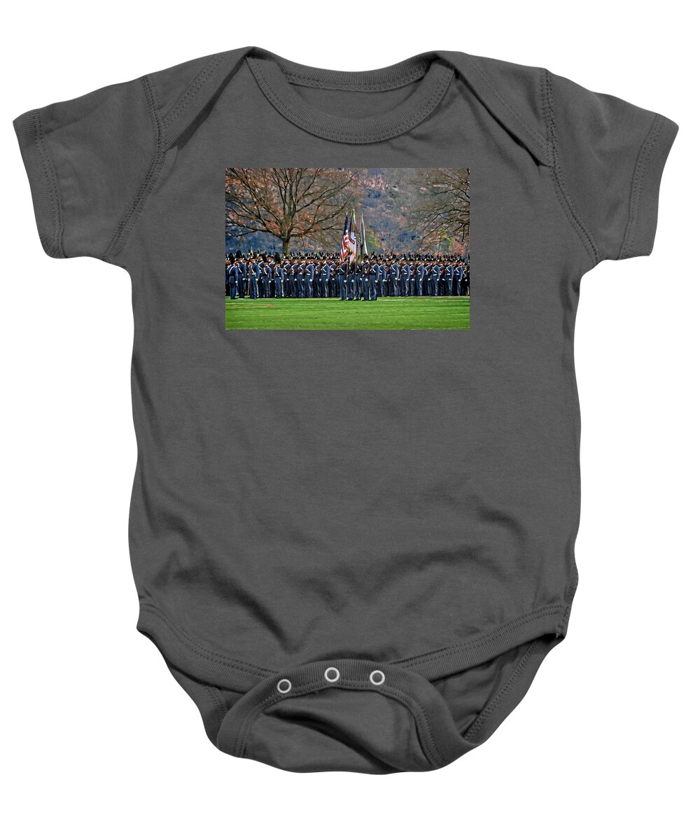 Usma Baby Onesie featuring the photograph Formation Before Parent Weekend Parade by Jerry Gammon