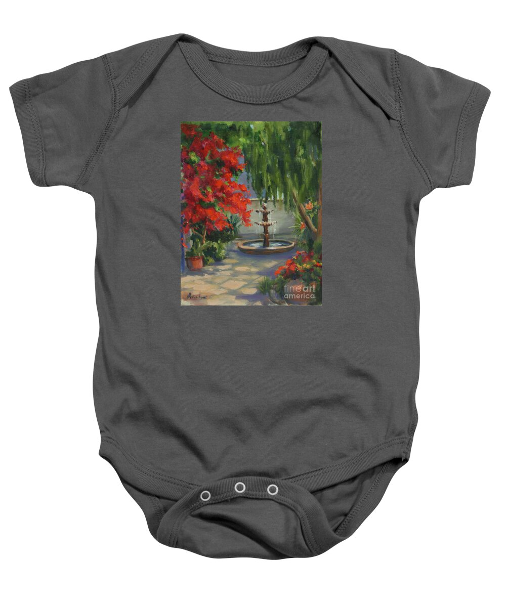 Fountain Baby Onesie featuring the painting Relaxing in the Courtyard by Maria Hunt