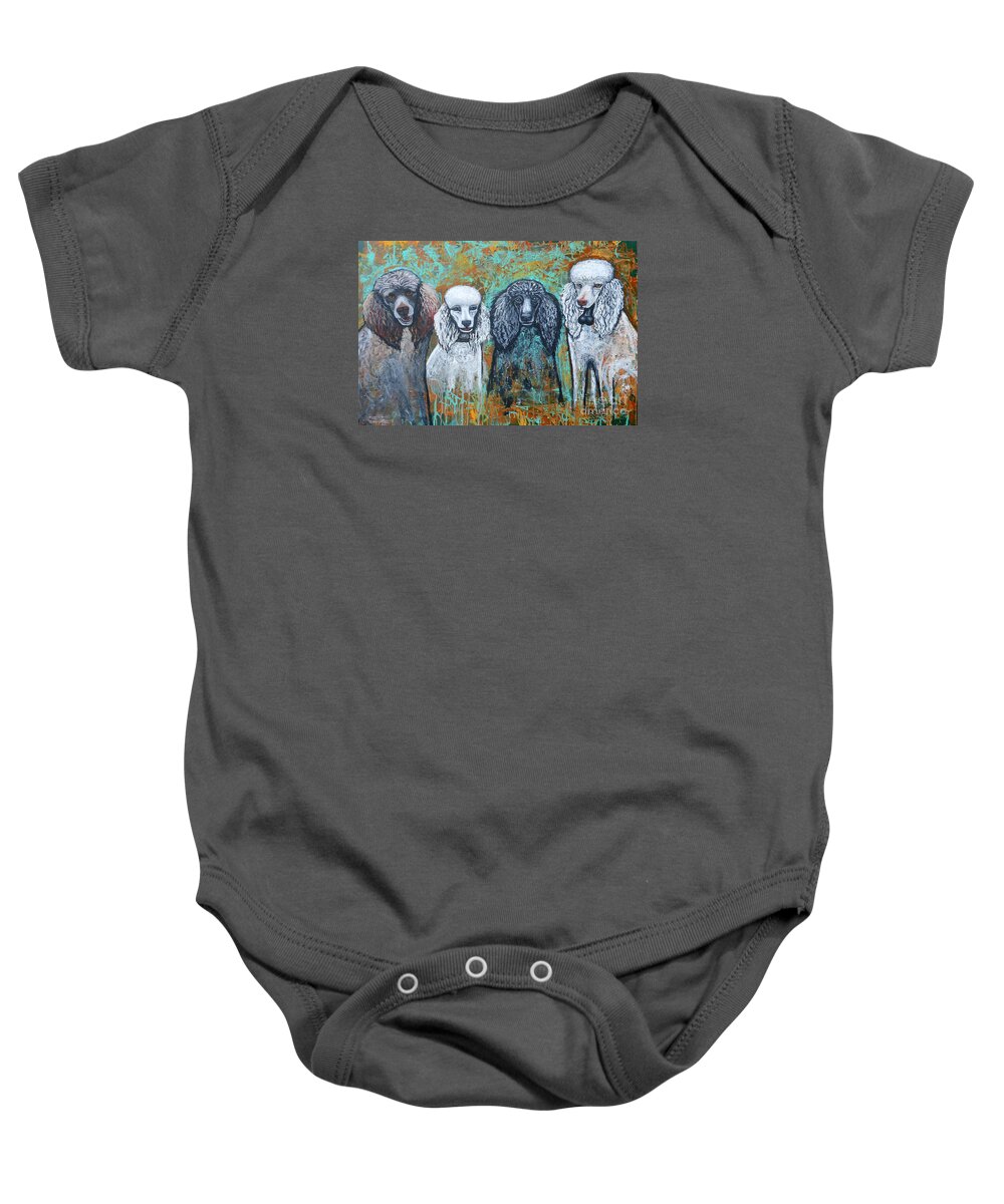 Poodles Baby Onesie featuring the painting Four Poodles by Genevieve Esson