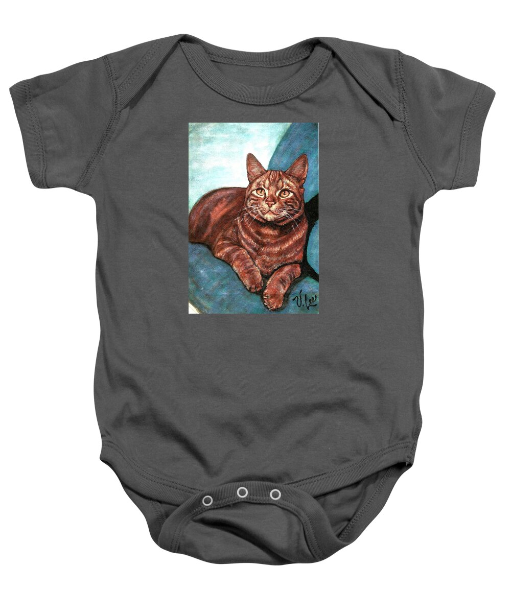 Cat Baby Onesie featuring the painting Ginger Tabby by VLee Watson