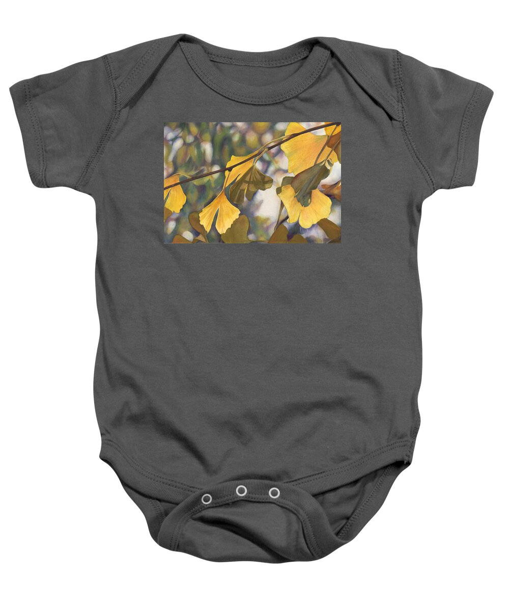 Ginkgo Baby Onesie featuring the painting Ginkgo Gold by Sandy Haight