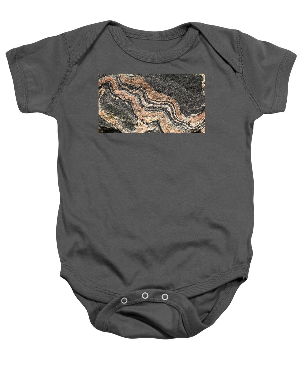 Banded Baby Onesie featuring the photograph Gneiss Rock by Les Palenik