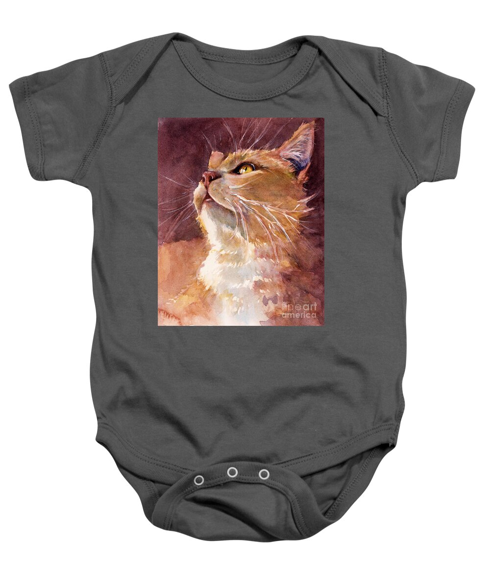 Cat Baby Onesie featuring the painting Golden Eyes by Judith Levins