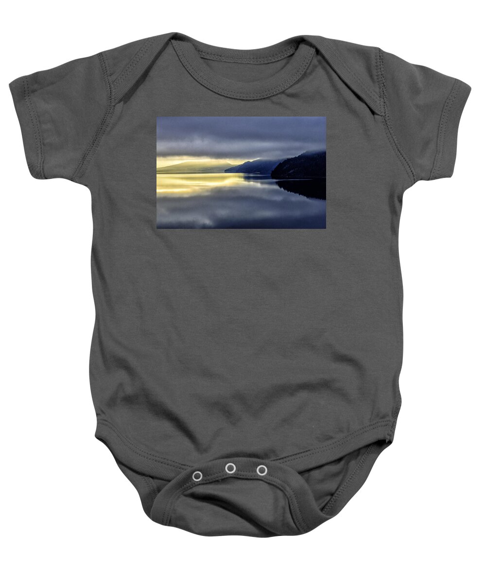 Lakescape Baby Onesie featuring the photograph Golden Mist by Rod Sterling