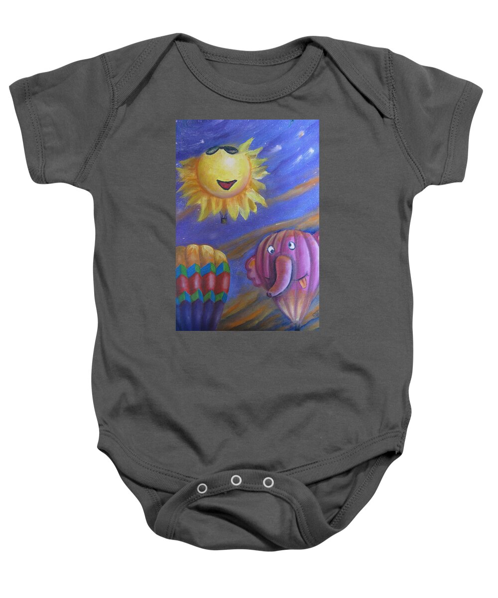 Hot Air Balloons Baby Onesie featuring the painting Gooood Morning by Sherry Strong