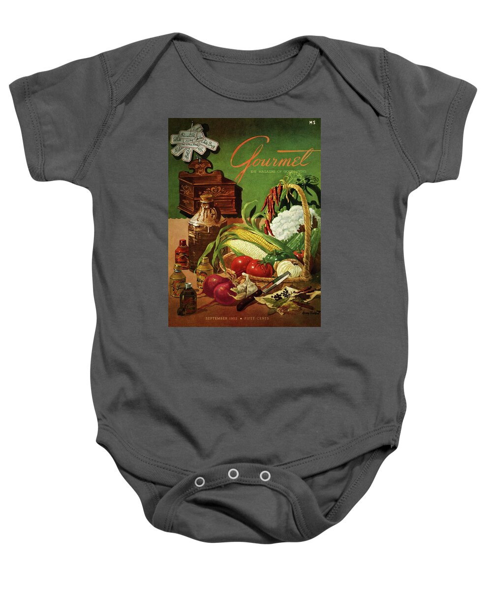 Food Baby Onesie featuring the photograph Gourmet Cover Featuring A Variety Of Vegetables by Henry Stahlhut