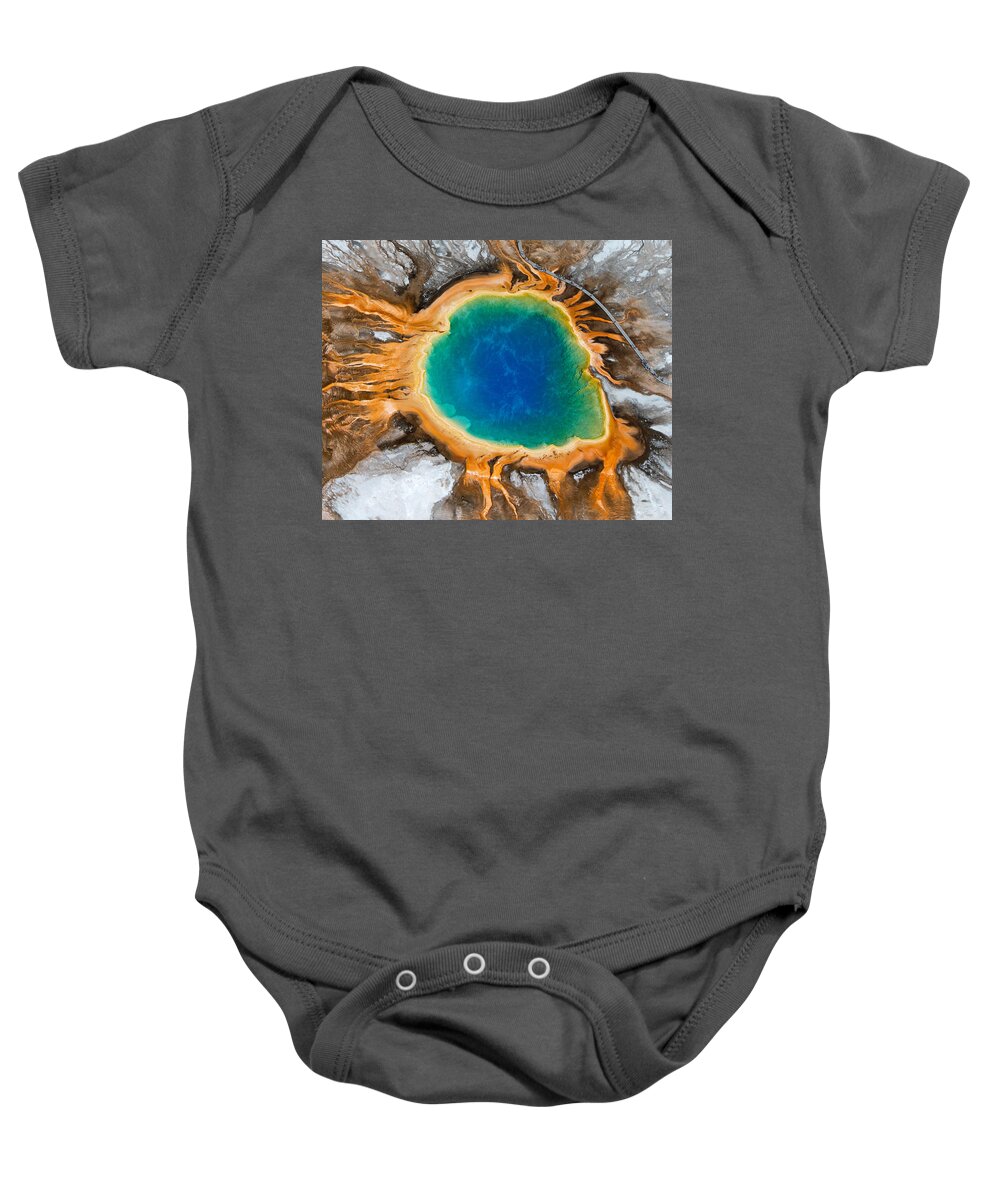 North America Baby Onesie featuring the photograph Grand Prismatic Spring by Max Waugh