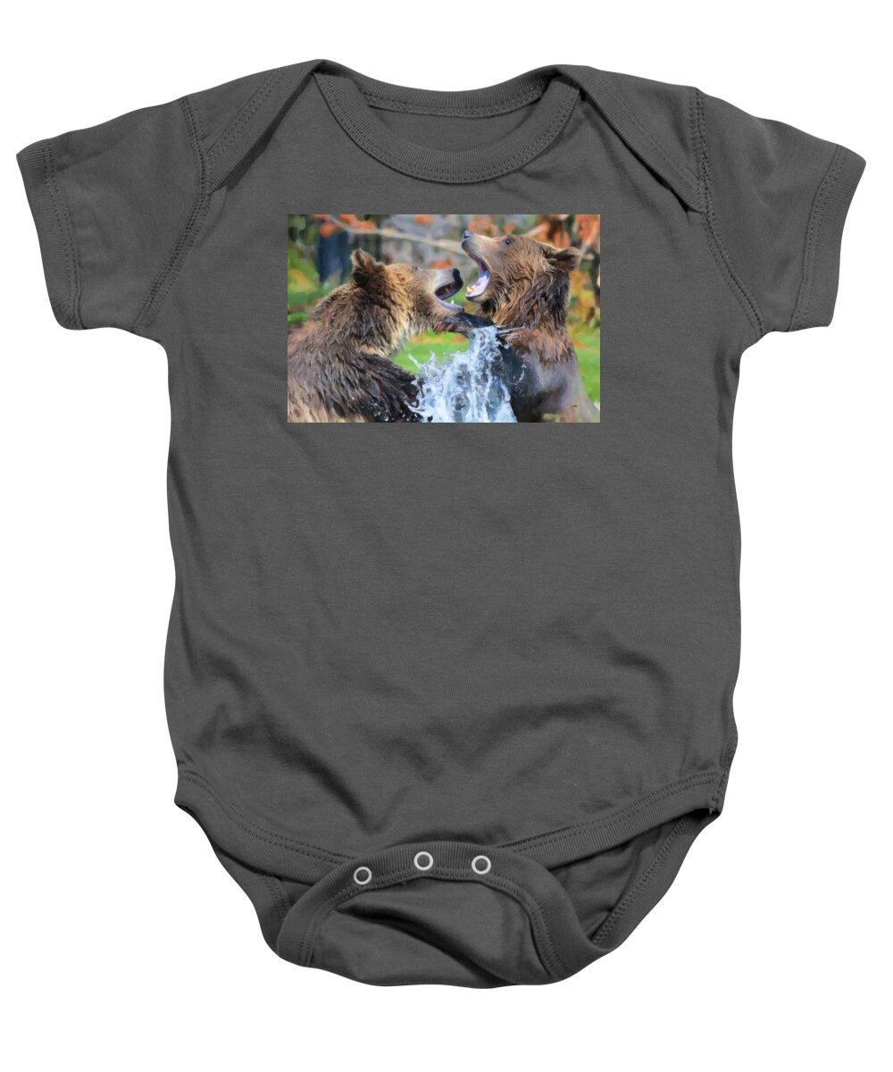 Grizzly Baby Onesie featuring the painting Grizzly Play 2109 by Dean Wittle