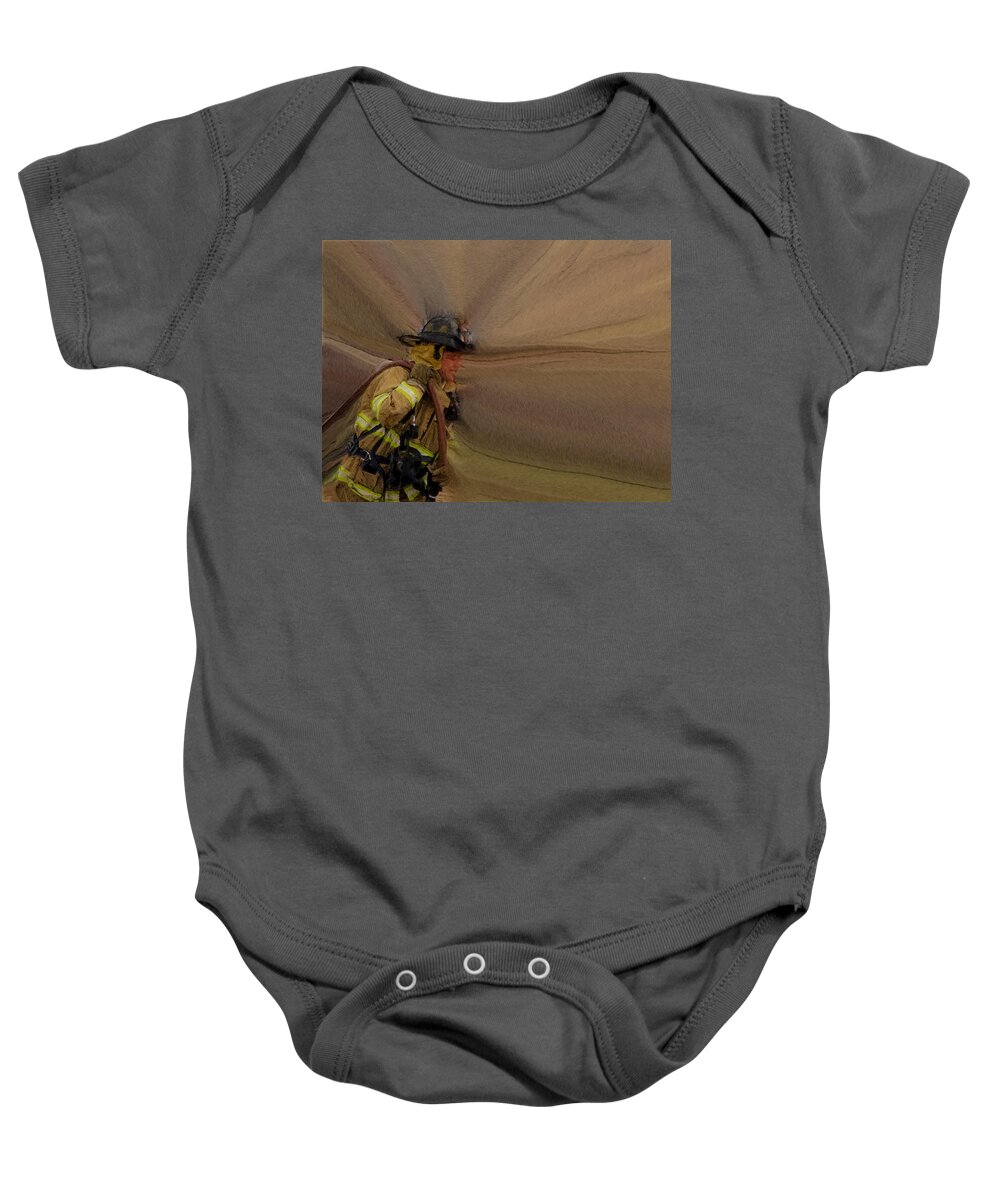 Firefighters Baby Onesie featuring the digital art Haulin Hose by Ernest Echols