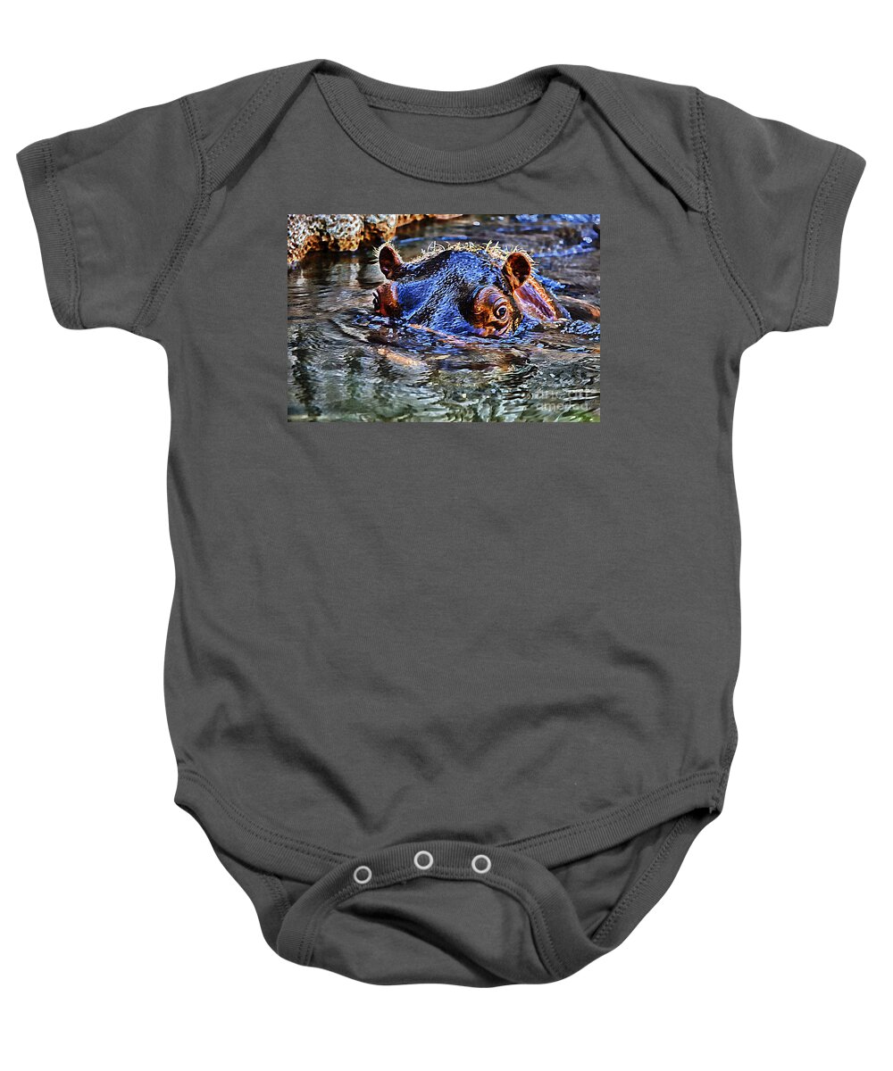 Hippo Baby Onesie featuring the photograph Hippo-Colorful by Douglas Barnard