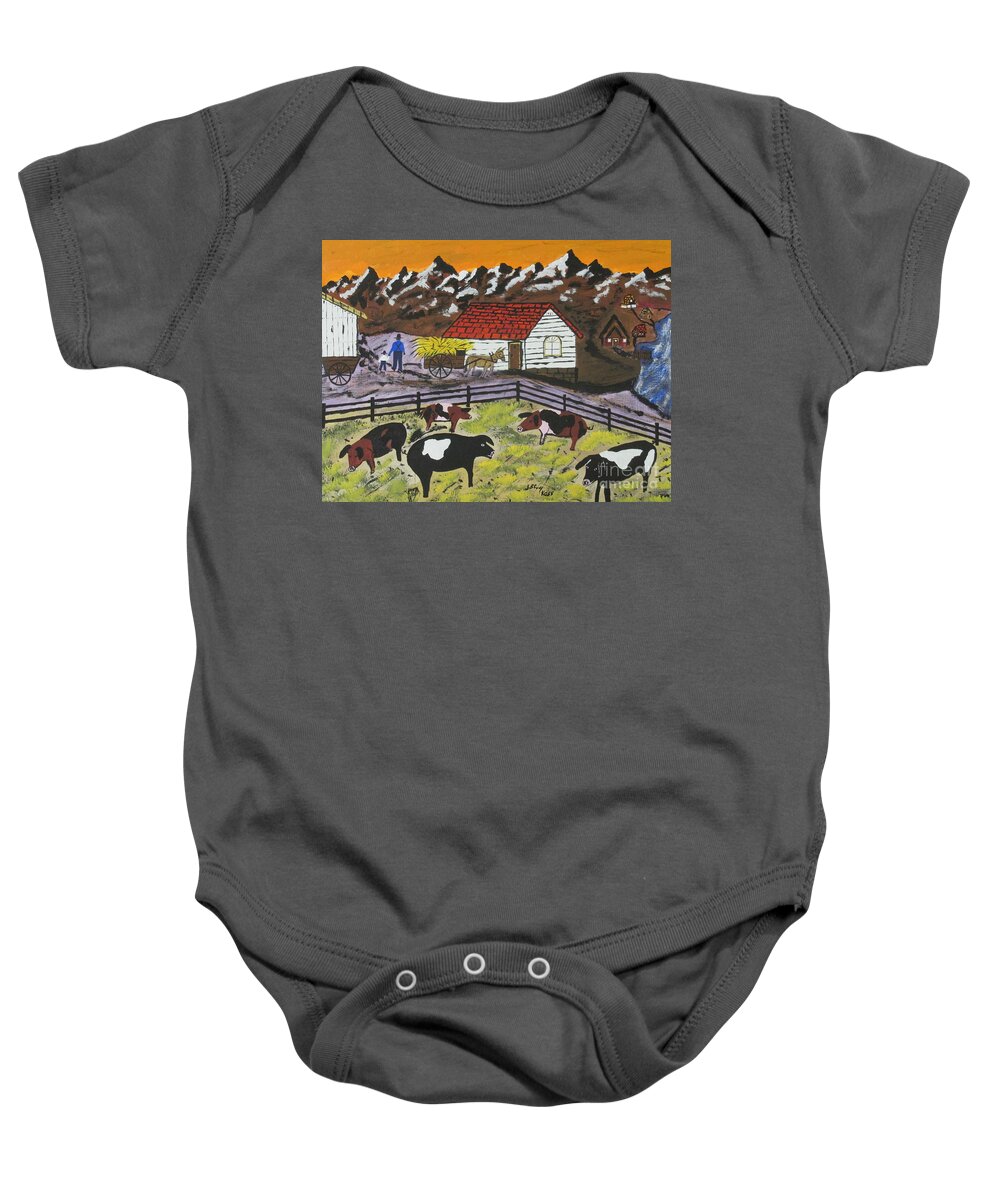  Baby Onesie featuring the painting Hog Heaven Farm by Jeffrey Koss