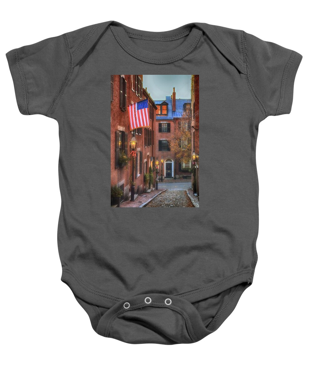 New England Baby Onesie featuring the photograph Holiday on Acorn by Joann Vitali