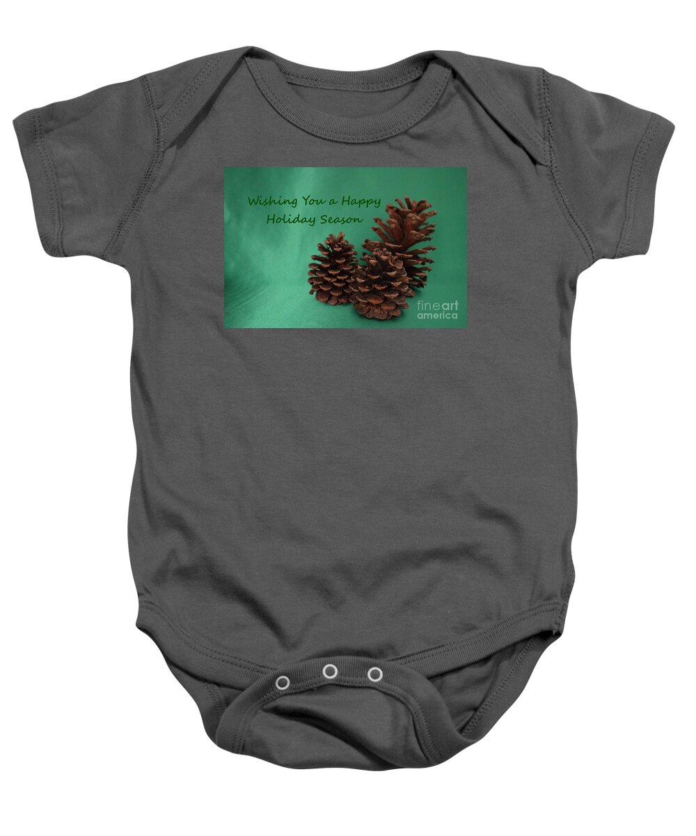 Pine Cones Baby Onesie featuring the photograph Holiday Pine Cones by Mary Deal