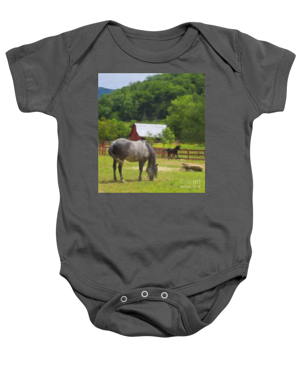 Paso Fino Horse Baby Onesie featuring the digital art Horse Farm Oil Painting by Jill Lang