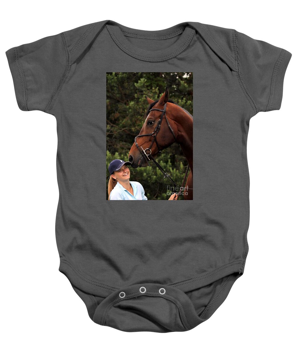 Horse Baby Onesie featuring the photograph Horsie Nudge by Janice Byer
