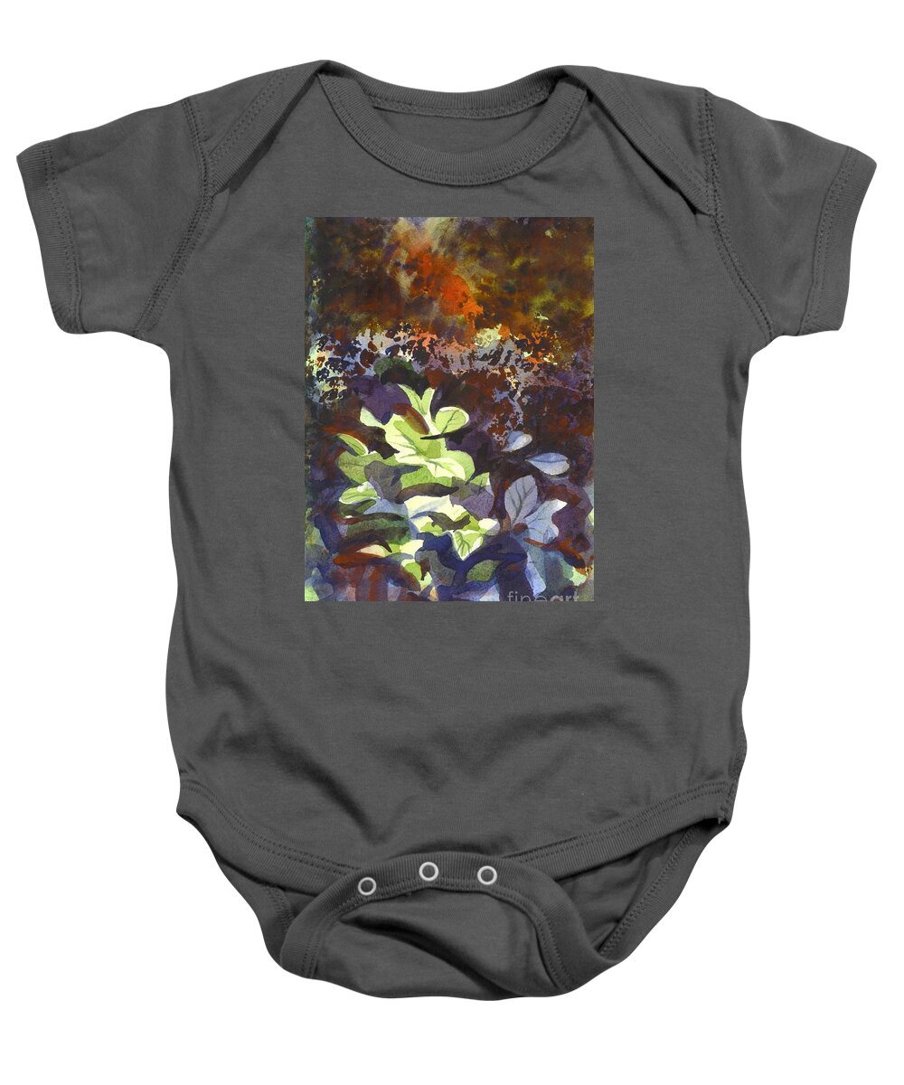 Hostas In The Forest Baby Onesie featuring the painting Hostas in the Forest by Kip DeVore
