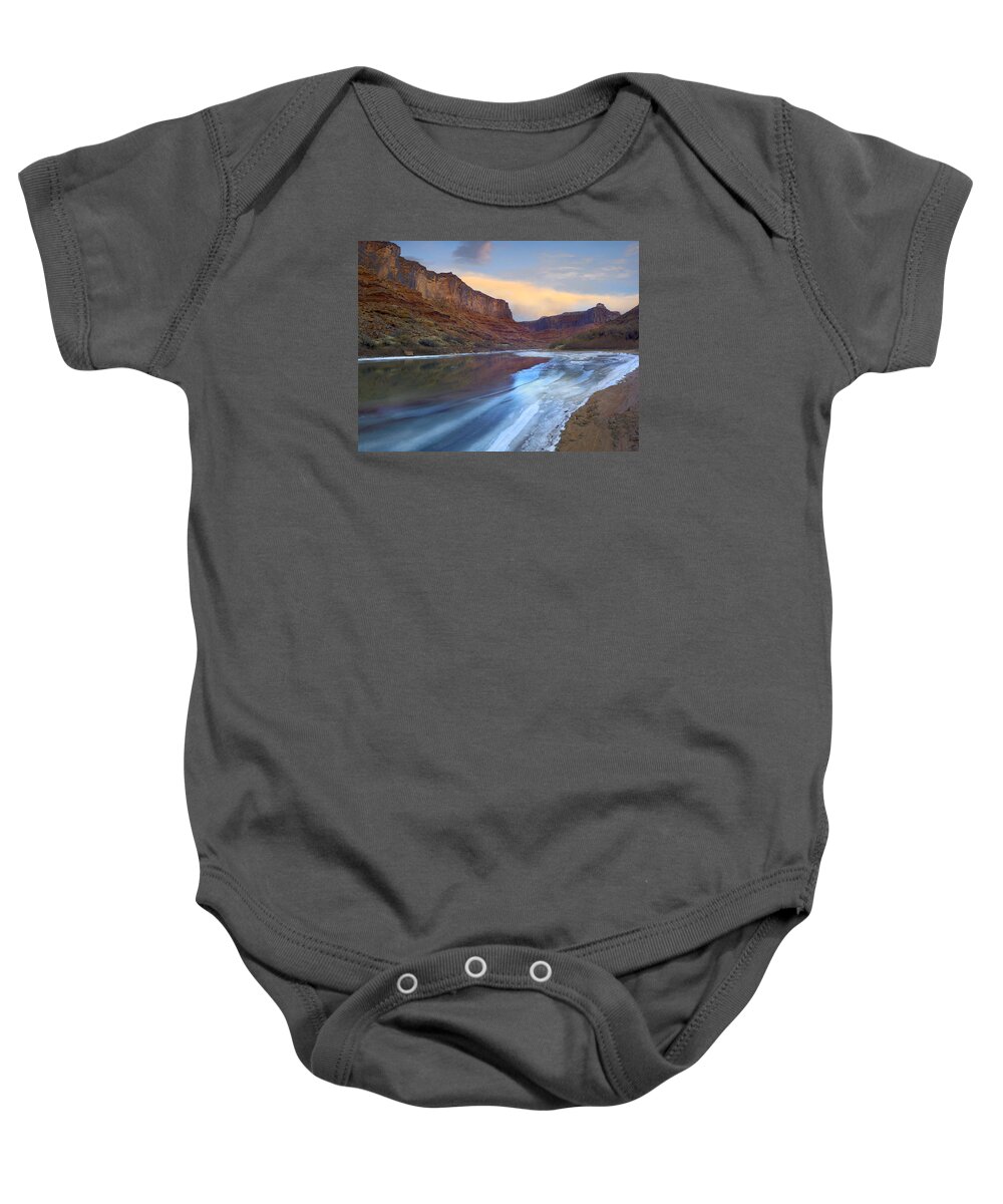 00175504 Baby Onesie featuring the photograph Ice On The Colorado River in Cataract Canyon by Tim Fitzharris