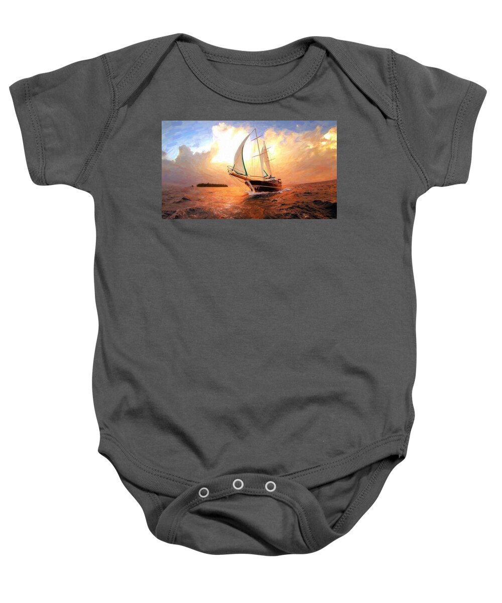 Full Sail Baby Onesie featuring the digital art In Full sail - oil painting edition by Lilia D