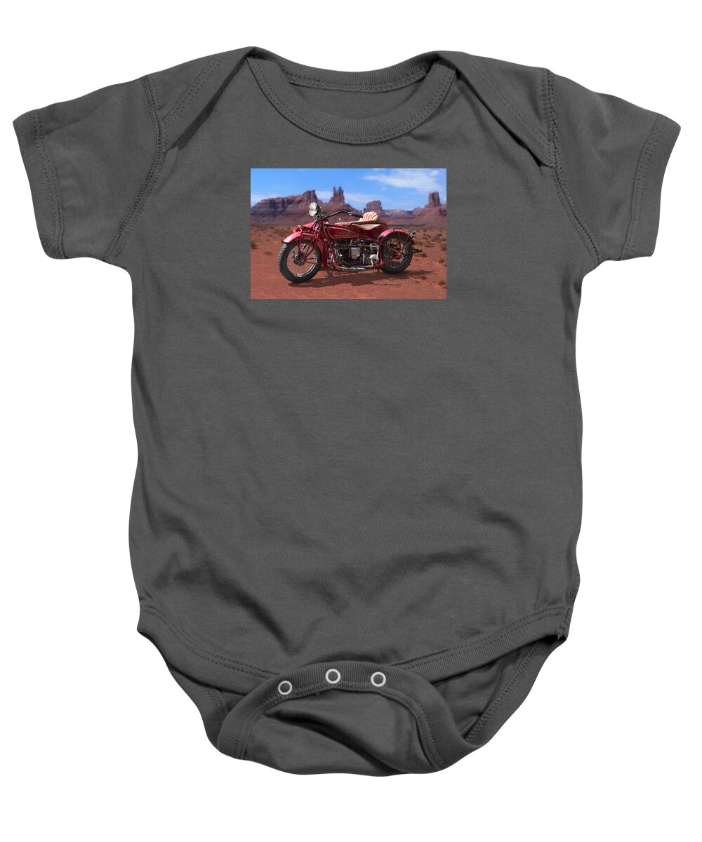 Indian Motorcycle Baby Onesie featuring the photograph Indian 4 Sidecar 2 by Mike McGlothlen