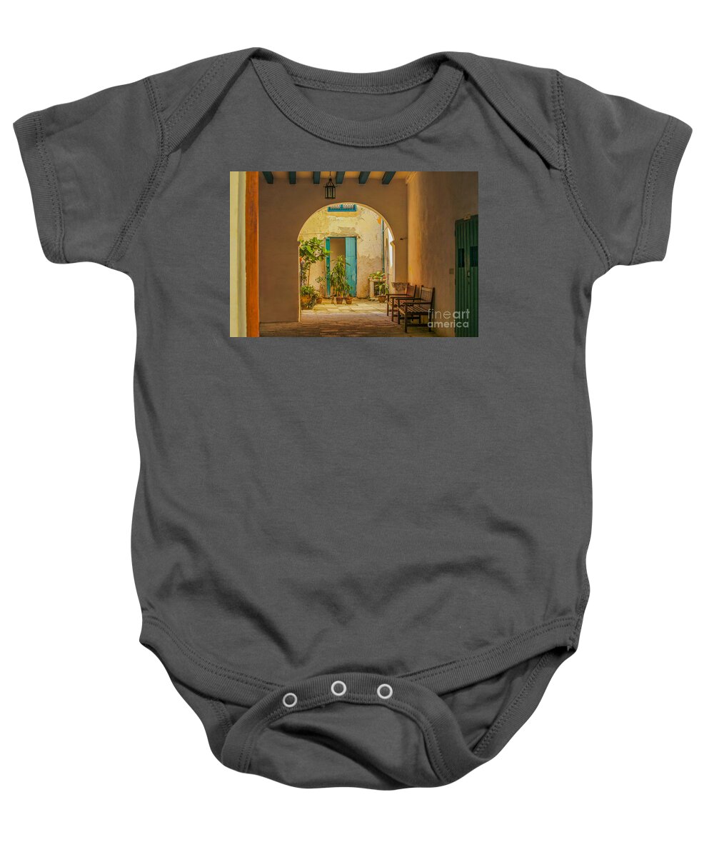 Cuba Baby Onesie featuring the photograph Inner courtyard in caribbean house by Patricia Hofmeester