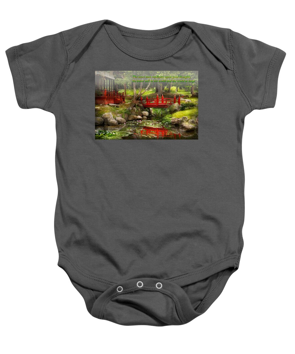 Teahouse Baby Onesie featuring the photograph Inspiration - Japanese Garden - Meditation by Mike Savad