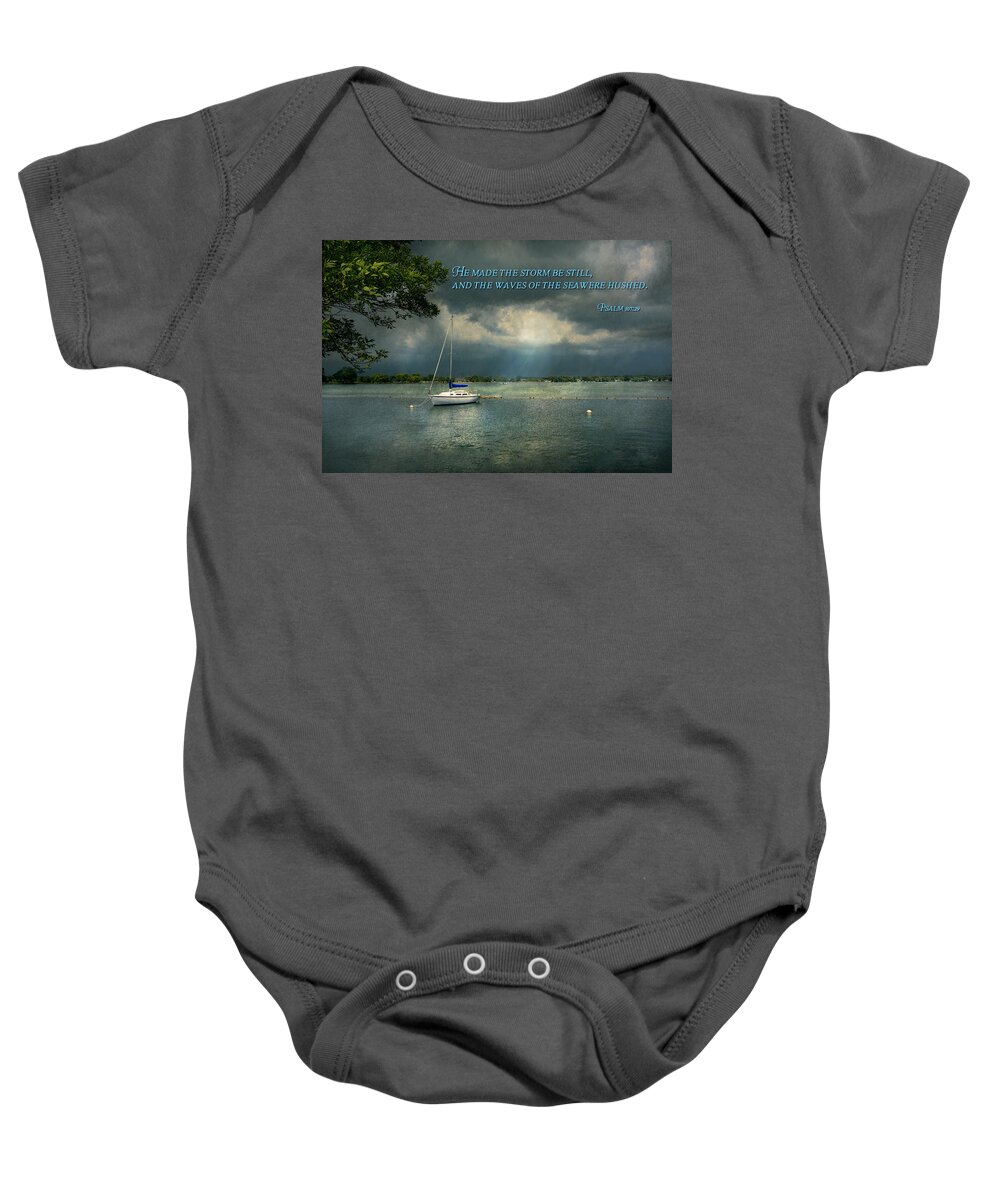 Name Baby Onesie featuring the photograph Inspirational - Hope - Sailor - Psalm 107-29 by Mike Savad