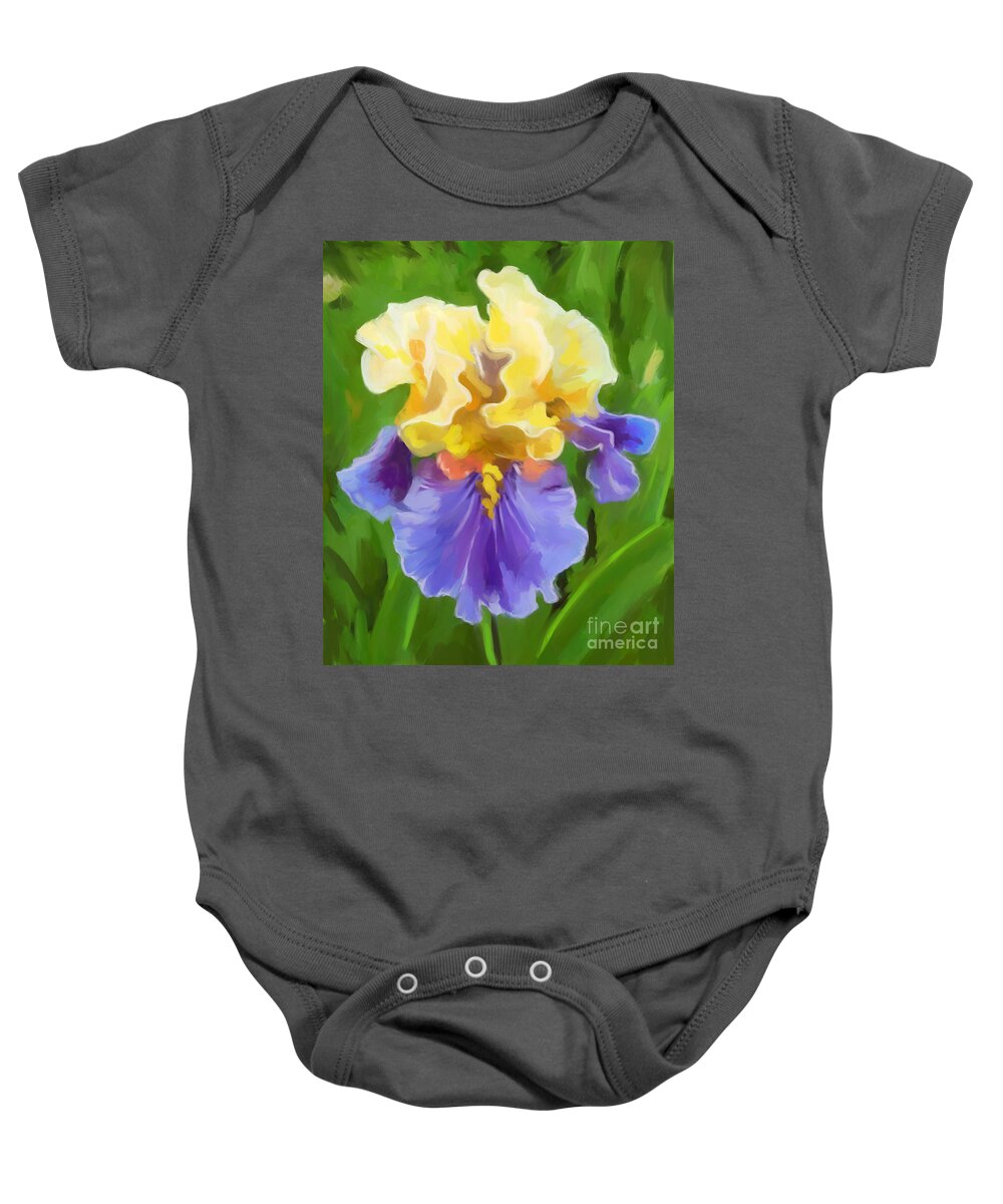 Iris Yellow And Purple Baby Onesie featuring the painting Iris-Yellow And Purple by Tim Gilliland