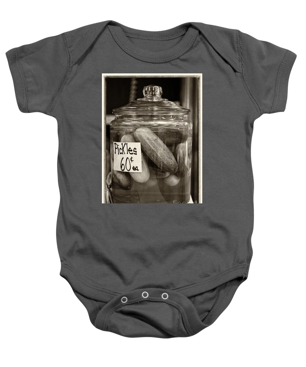 Food Baby Onesie featuring the photograph Jar of Pickles Sepia by Iris Richardson