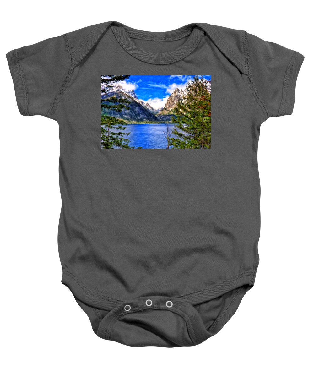 Grand Tetons Baby Onesie featuring the painting Jenny Lake by Michael Pickett