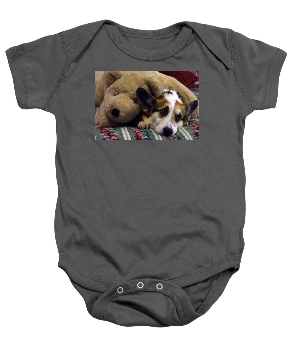 Johnny Baby Onesie featuring the photograph Johnny and the Bear by Mick Anderson