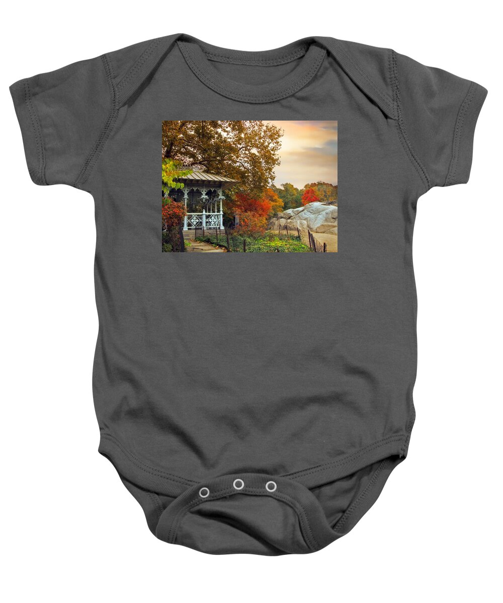 New York Baby Onesie featuring the photograph Ladies Pavilion in Autumn by Jessica Jenney