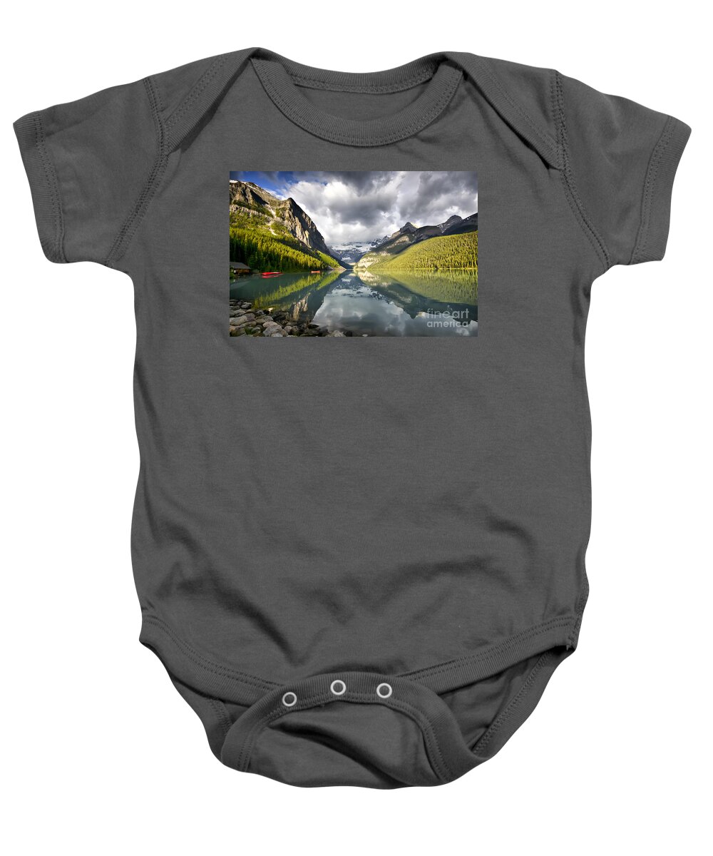 Lake Louise Baby Onesie featuring the photograph Lake Louise Banff National Park by Teresa Zieba