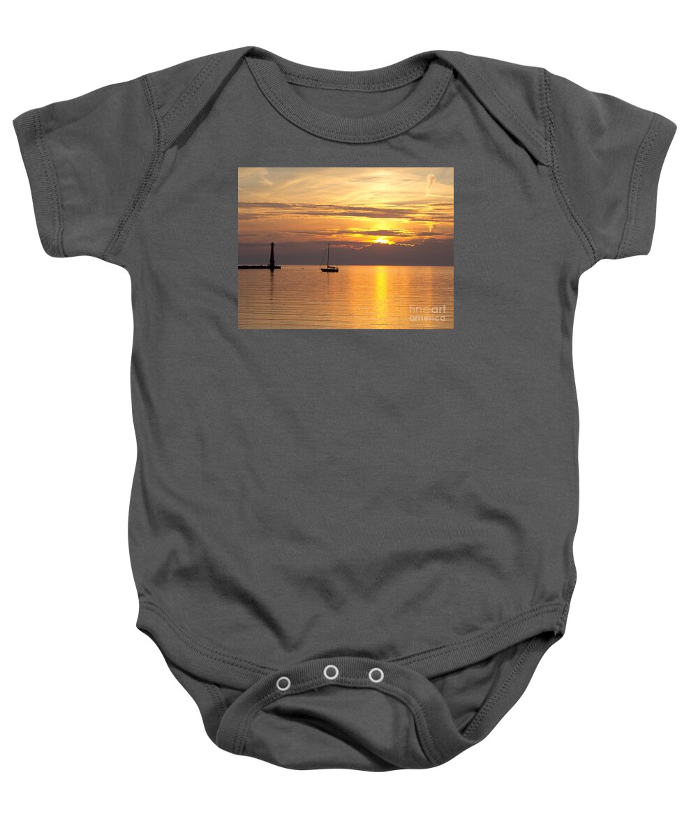 Sunset Baby Onesie featuring the photograph Lake of Gold by Ann Horn