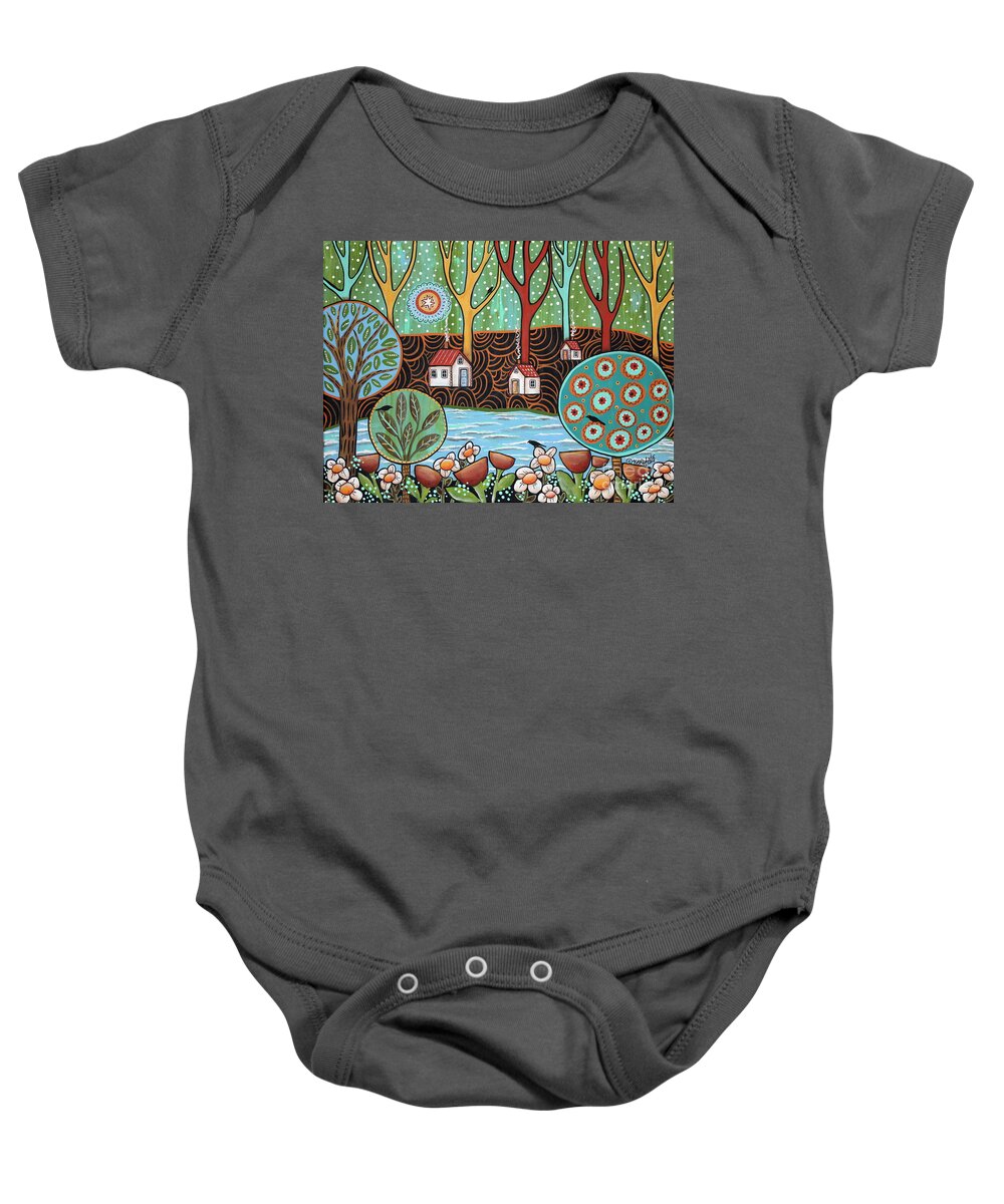 Seascape Baby Onesie featuring the painting Lakeside1 by Karla Gerard