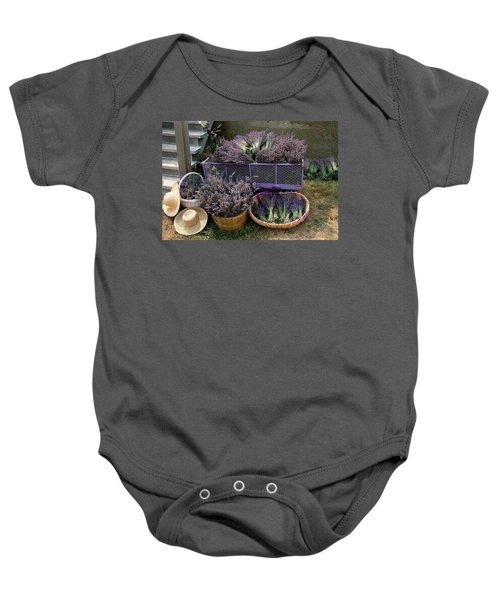 Lavender Baby Onesie featuring the mixed media Lavender Harvest by Alicia Kent