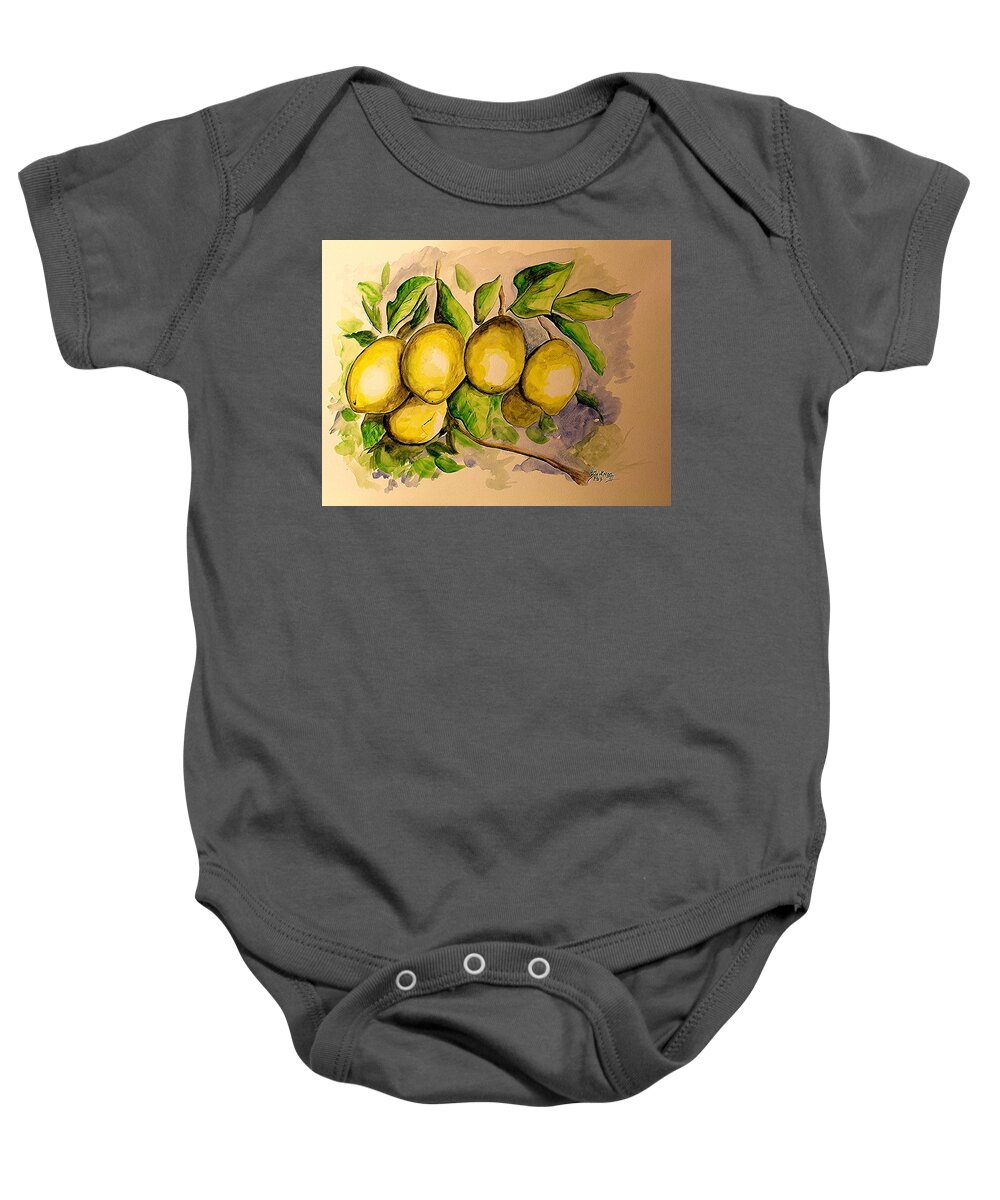 Fruit Baby Onesie featuring the painting Lemons by Henry Blackmon